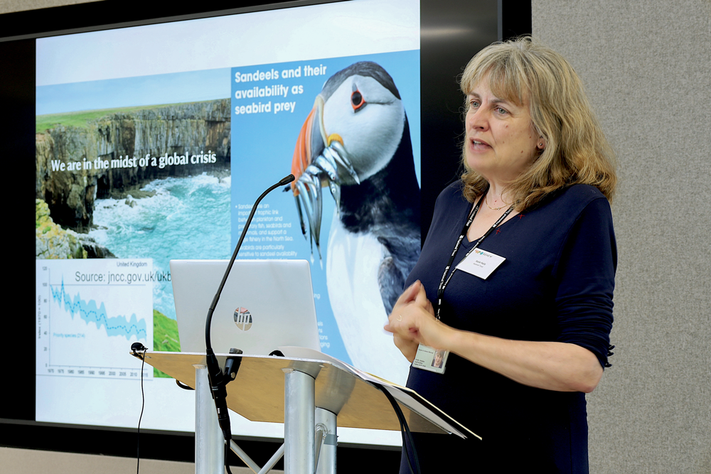 An image of Rosie Hails presenting at the Biodiversity Parliament 2023.