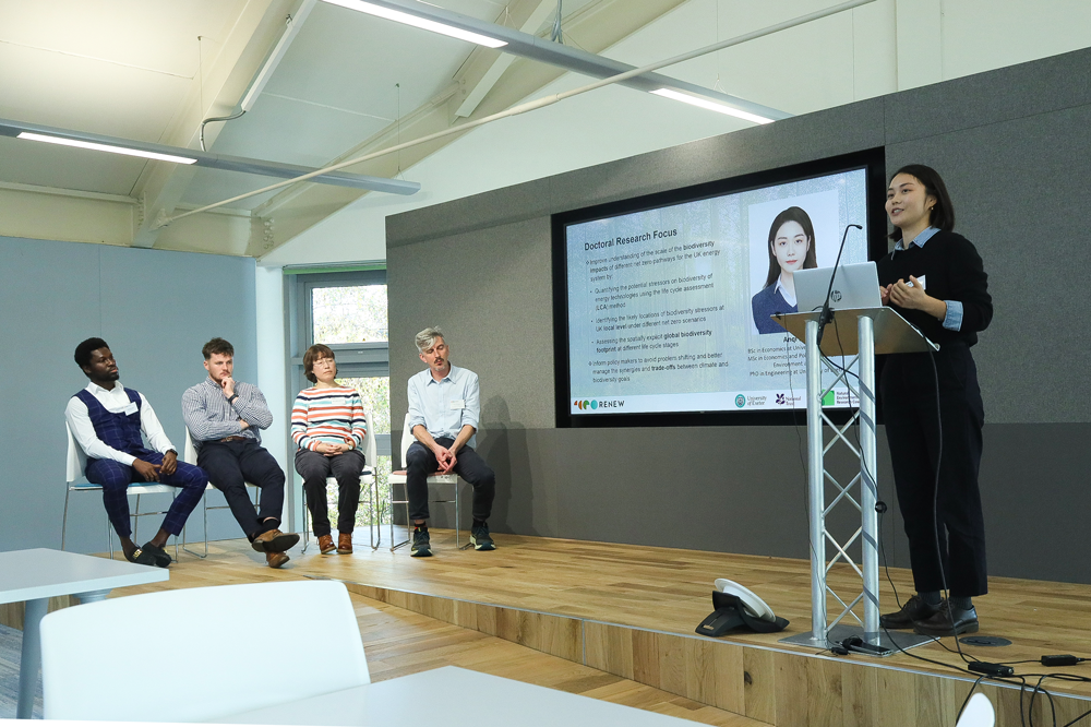 An image of Anqi Liu, Will Bugg, Maru Cano, Ben Groom and Patrick Oko Quay, delivering a presentation at the Biodiversity Parliament 2023.