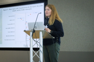 A photograph of Emma Zimmerman presenting at the Biodiversity Parliament