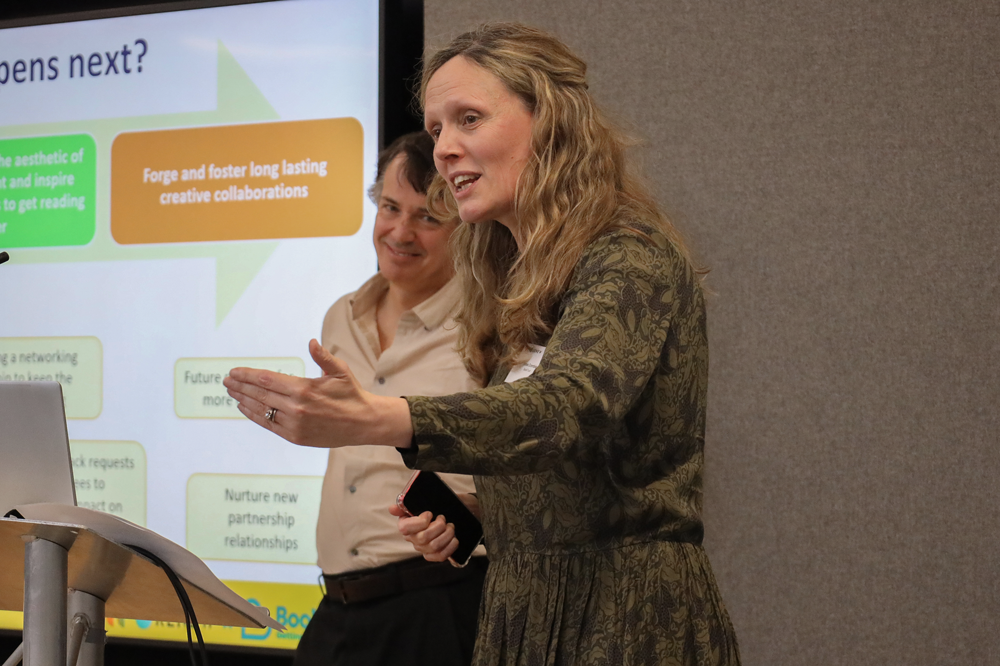 An image of Annie Crombie, Deputy CEO from the BookTrust and John Wedgwood Clarke from University of Exeter.