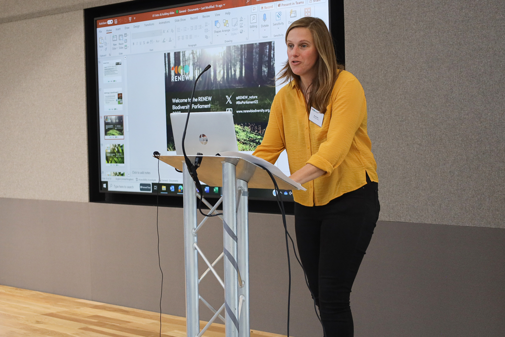 An image of Rebecca Short giving a presentation.